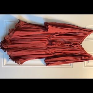 Socialite size small rustic orange off the shoulder romper